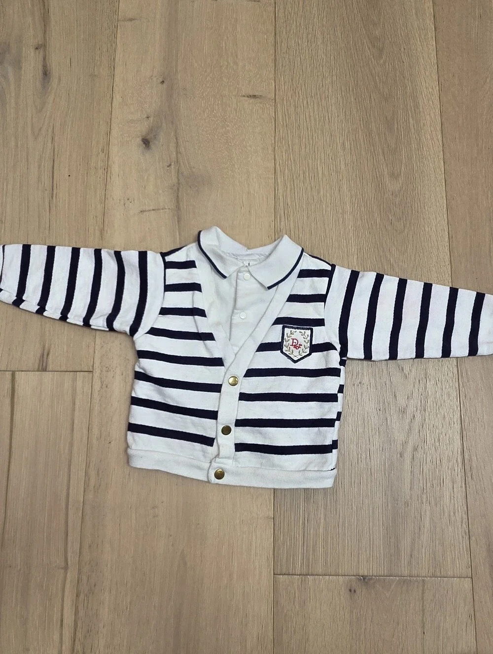 VTG Baby Dior Striped Faux Layered Cardigan Set 18M